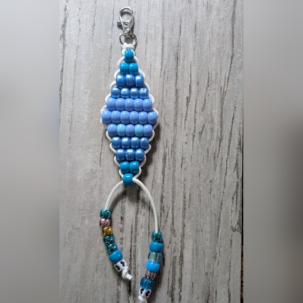 Blue Beaded Keychain